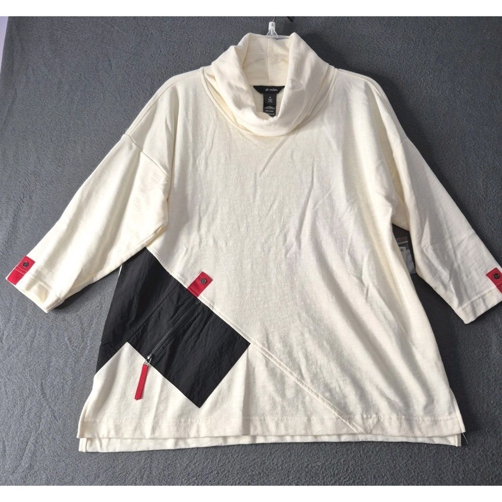NWT ALI MILES Sz PL Ivory Cowl Neck Colorblock Lagenlook 3/4 Sleeves Tunic Top - Picture 2 of 11
